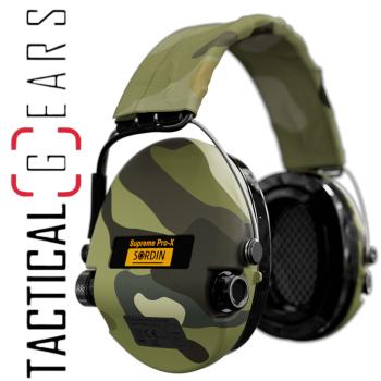 SORDIN SUPREME PRO-X LED AKTIVER KAPSEL-GEHÖRSCHUTZ GELKISSEN CAMO-BAND CAMO-KAPSEL